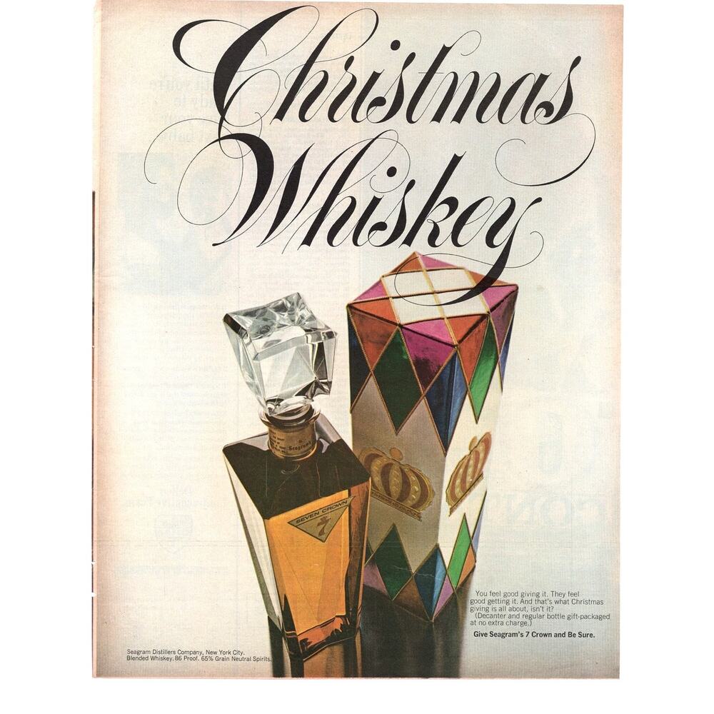 Seagrams 7 Crown Whiskey Advertisement Vintage 1960s Holiday Christmas Gift Wrap
